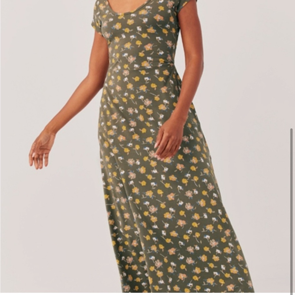 Pact Organic, Green Floral Maxi Dress, Organic Cotton, Pockets, Fit & Flare maxi